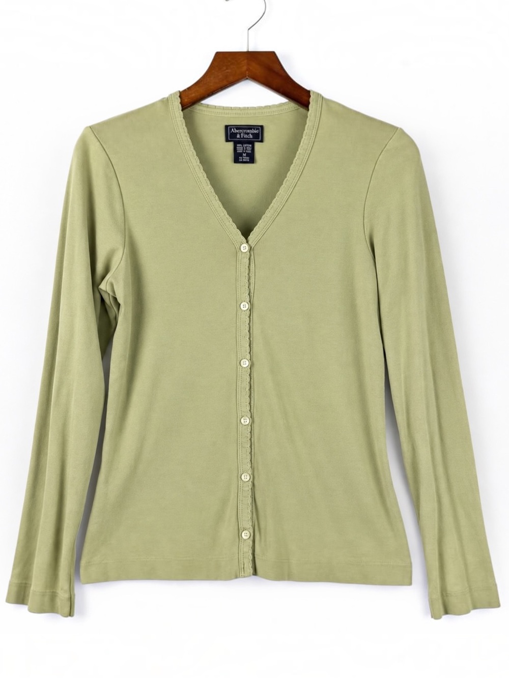 Vintage 90s Abercrombie & Fitch Sage Green Cotton Cardigan L